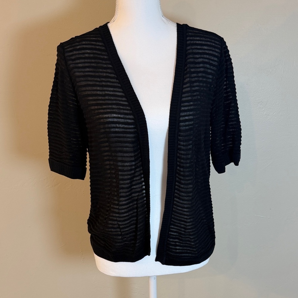 AB Studio Women's Large Black Short Sleeve Open Front Sweater